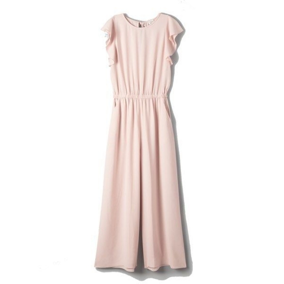 NWOT Aritzia Wilfred Ruffle Sleeve Pink Blush Fleurette Wide Leg Jumpsuit sz. L - Picture 8 of 14